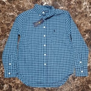 NWT Ralph Lauren Boys Size M (10-12) Blue and Navy Blue Gingham Shirt